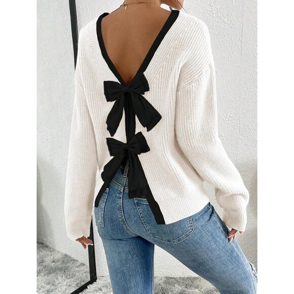 Women's Ribbed Knit Pullover Sweater Off Shoulder Crew Neck Casual - Picture 6 of 7